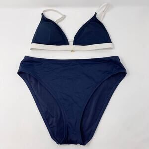 New Lively XS / S Navy Blue White The Bralette and High Waist Bikini Swimsuit